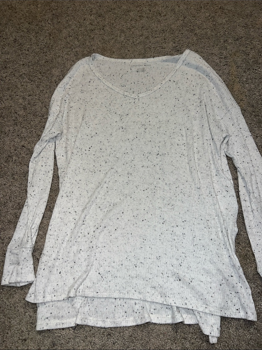American Age Light Gray Speckled V-Neck Long Sleeve Top